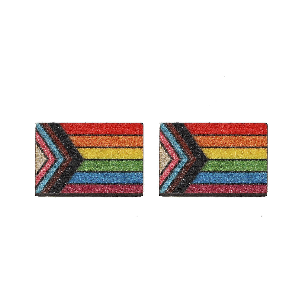 Mes de orgullo al por mayor Rainbow Gay Star Heart Flag Pendientes de madera